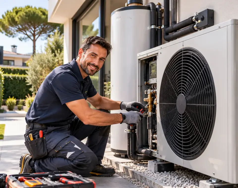 Técnico de AERVIK trabajando en una instalación de climatización
